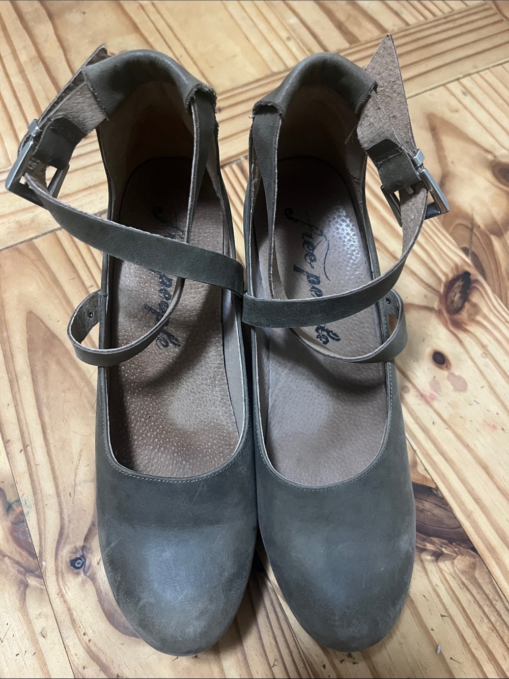Free People Olive Taupe Ankle-Strap Mary Jane Heels - Picture 5 of 11